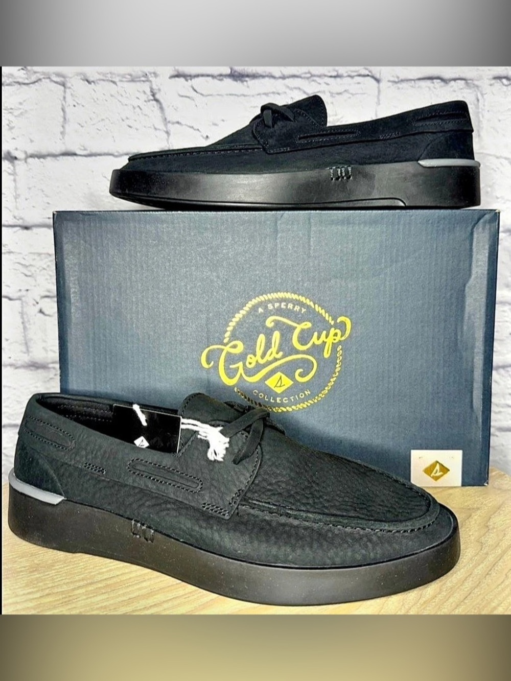 Sperry Gold Cup Authentic Original Plushwave Boat Shoes all-black Size 8 NEW